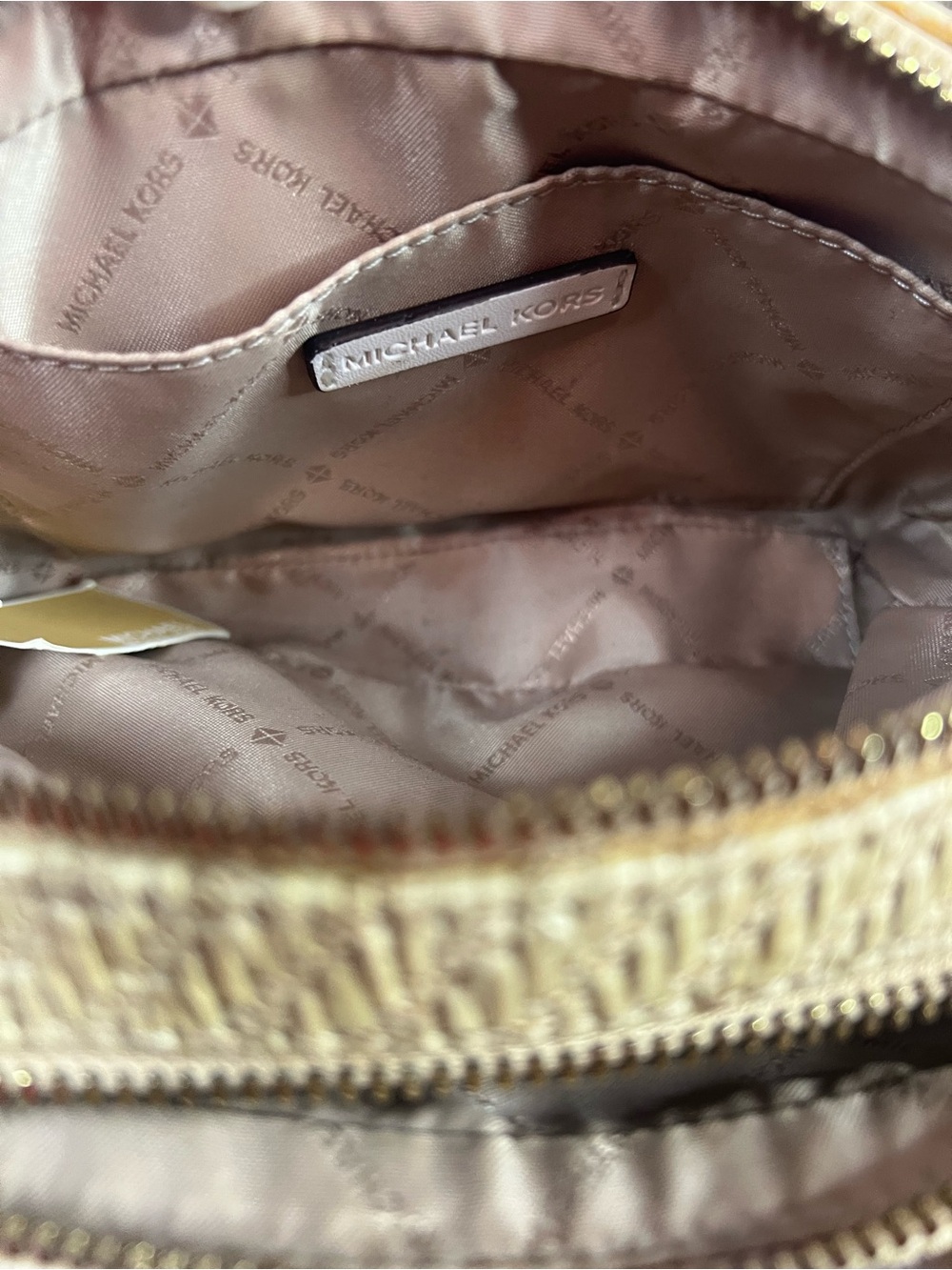 Michael Kors Tan Woven Straw Crossbody with Snake-Print Trim - Picture 7 of 7